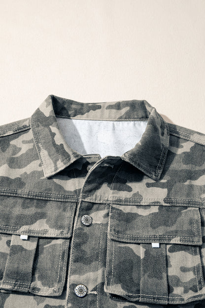 Gilet en jean treillis camouflage vert