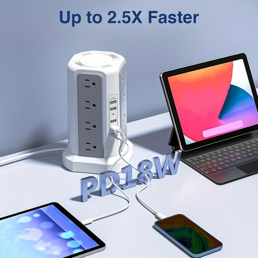 LEVEL 4 Upgraded 16 AC Outlets Power Strip Tower with USB/USB C Port