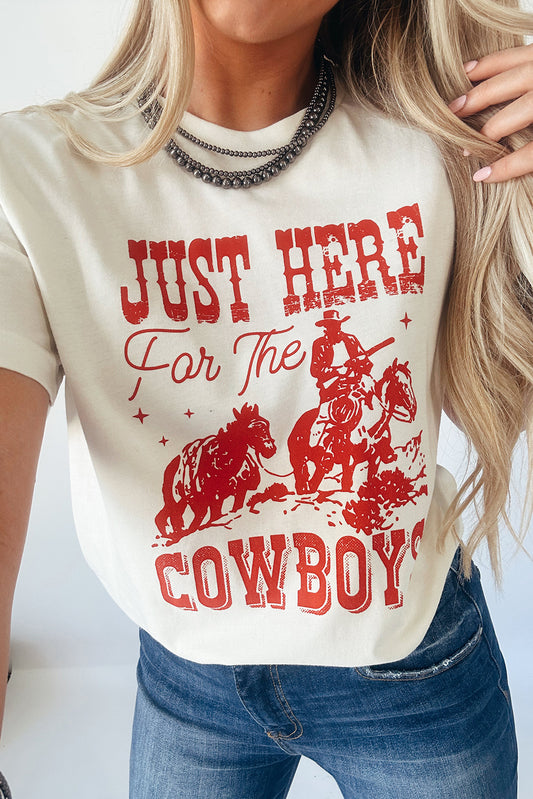 T-shirt blanc à col rond et manches retroussées JUSTE LÀ POUR LE COWBOY