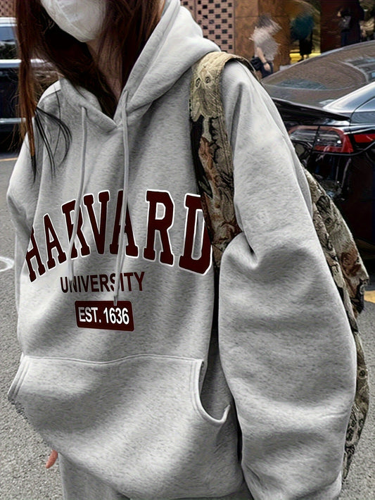 Sweat à capuche élégant pour femme avec imprimé lettres Harvard