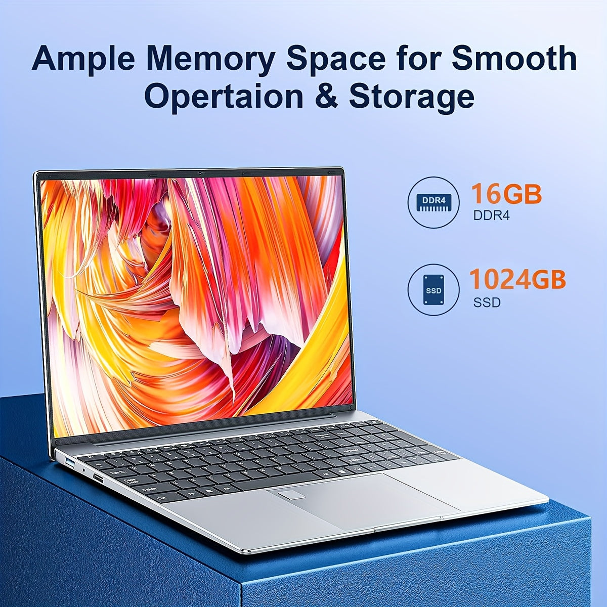 Ordinateur portable grand écran 15,6 pouces 2025 avec 16 Go de RAM