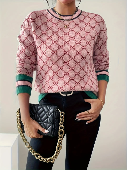 Pull géométrique élégant rose pour femme