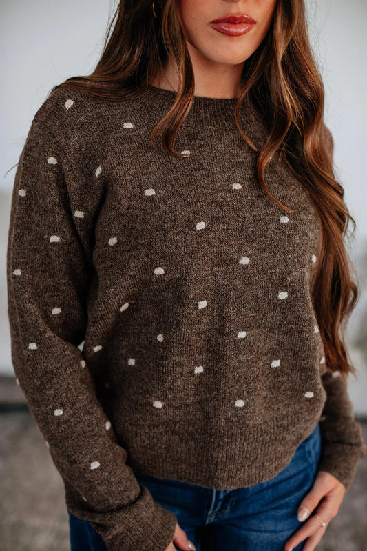 Pull en maille côtelée à imprimé pois café