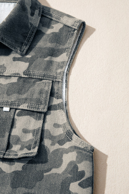 Gilet en jean treillis camouflage vert