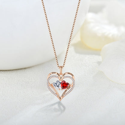 S925 Silver Double Heart-shaped Love Necklace With Rhinestones
