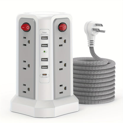 LEVEL 4 Upgraded 16 AC Outlets Power Strip Tower with USB/USB C Port