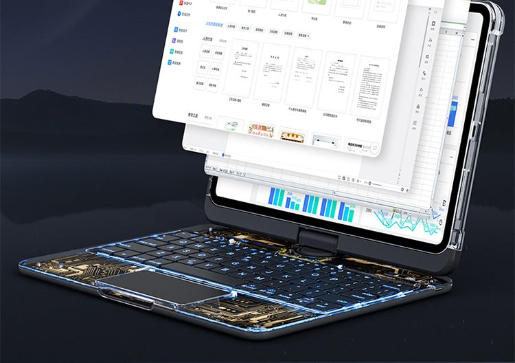 Étui transparent avec clavier pivotant à 360° pour iPad avec porte-stylet