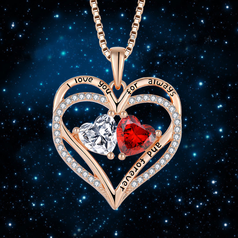S925 Silver Double Heart-shaped Love Necklace With Rhinestones