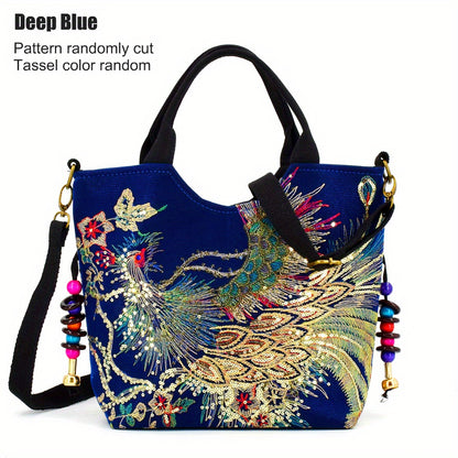 Fashion Satchel Retro Style Embroidered Satchel Bag with Removable Strap