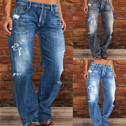 Jeans larges décontractés déchirés pour femme