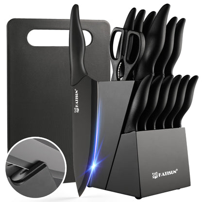 16 Pieces German Knife Stainless Steel Kitchen Block Set with Cutting Board and Sharpener