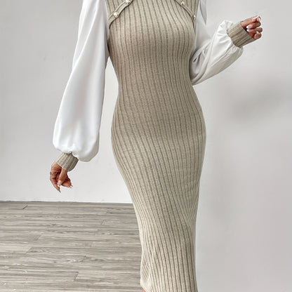 Women's Elegant Half-Turtleneck Long Sleeve Dress