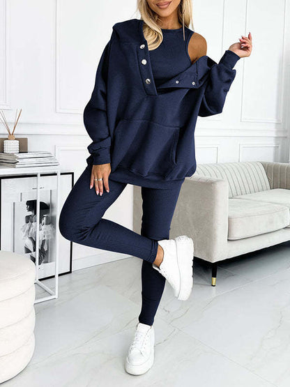 3pcs Women's Loose Hooded Sports Suit