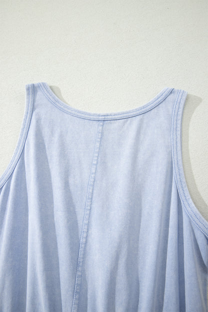 Mini-robe sans manches à col en U et taille élastique, délavage minéral bleu Ashleigh