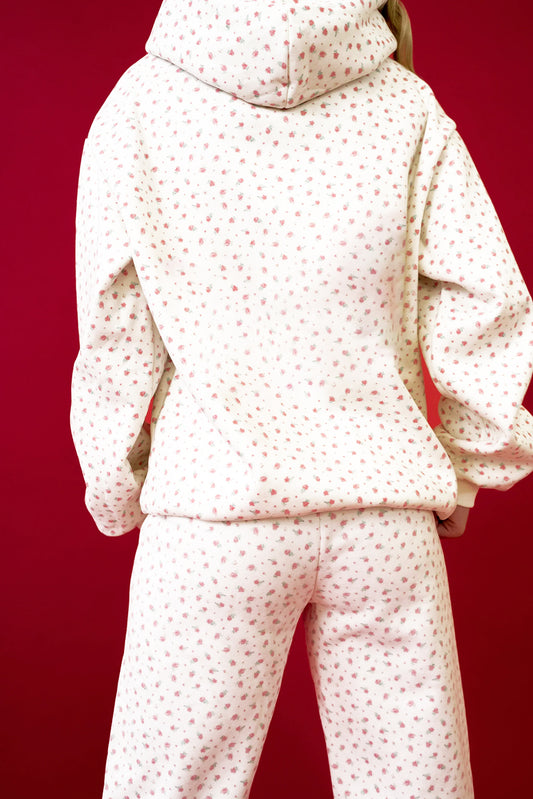 Ensemble de survêtement fourreau à imprimé floral rose avec hoodie à poche kangourou