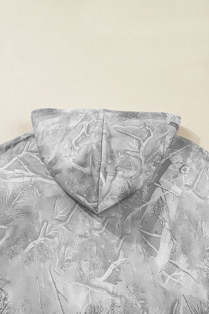 Gray Camouflage Woodland Print Oversized Sporty Hoodie