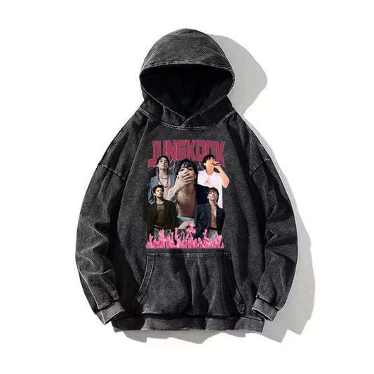 Jungkook Sweat à capuche en coton vieilli vintage