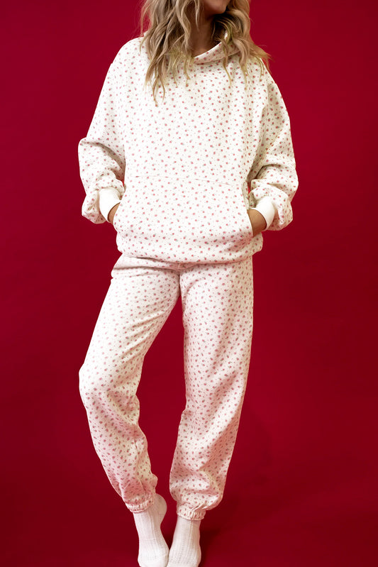 Ensemble de survêtement fourreau à imprimé floral rose avec hoodie à poche kangourou