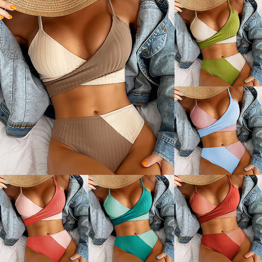 Maillot de bain patchwork côtelé pour femmes