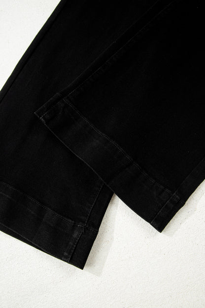 Black 2-Button High Waist Flared Bottom Jeans