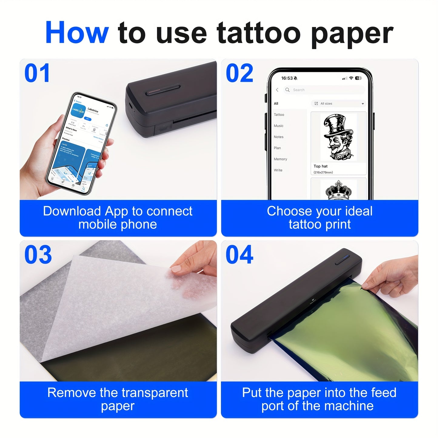 A4 Inkless Printer - Portable Thermal Printer for Wireless Mobile Travel