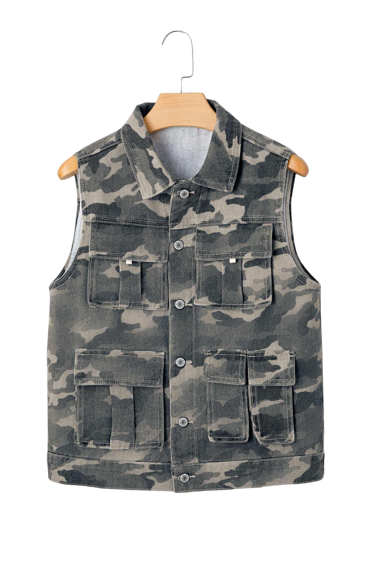 Gilet en jean treillis camouflage vert