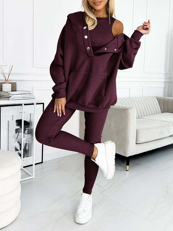 3pcs Women's Loose Hooded Sports Suit