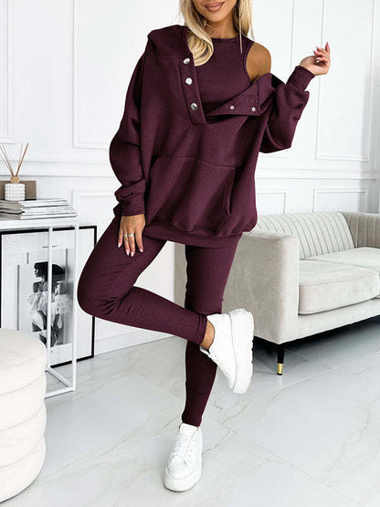 3pcs Women's Loose Hooded Sports Suit