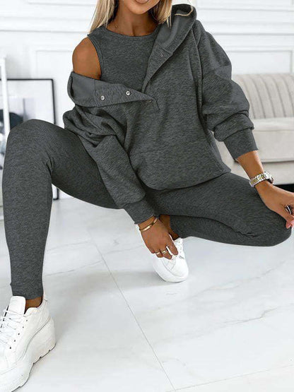 3pcs Women's Loose Hooded Sports Suit