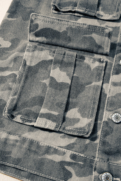 Gilet en jean treillis camouflage vert