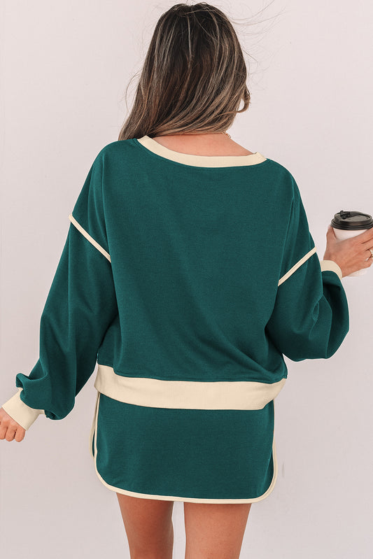Ensemble pull ample et skort taille lacée contrastés Evergreen