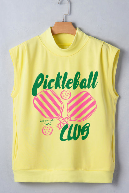 Haut à col montant imprimé Jour de match du club de pickleball jaune