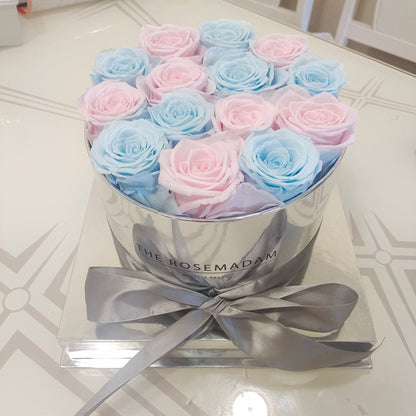 Silver Mirror Round Preserved Flower Roses