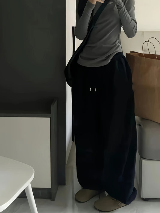 Women's Y2K High-Waisted Wide-Leg Gray Polyester Sweatpants