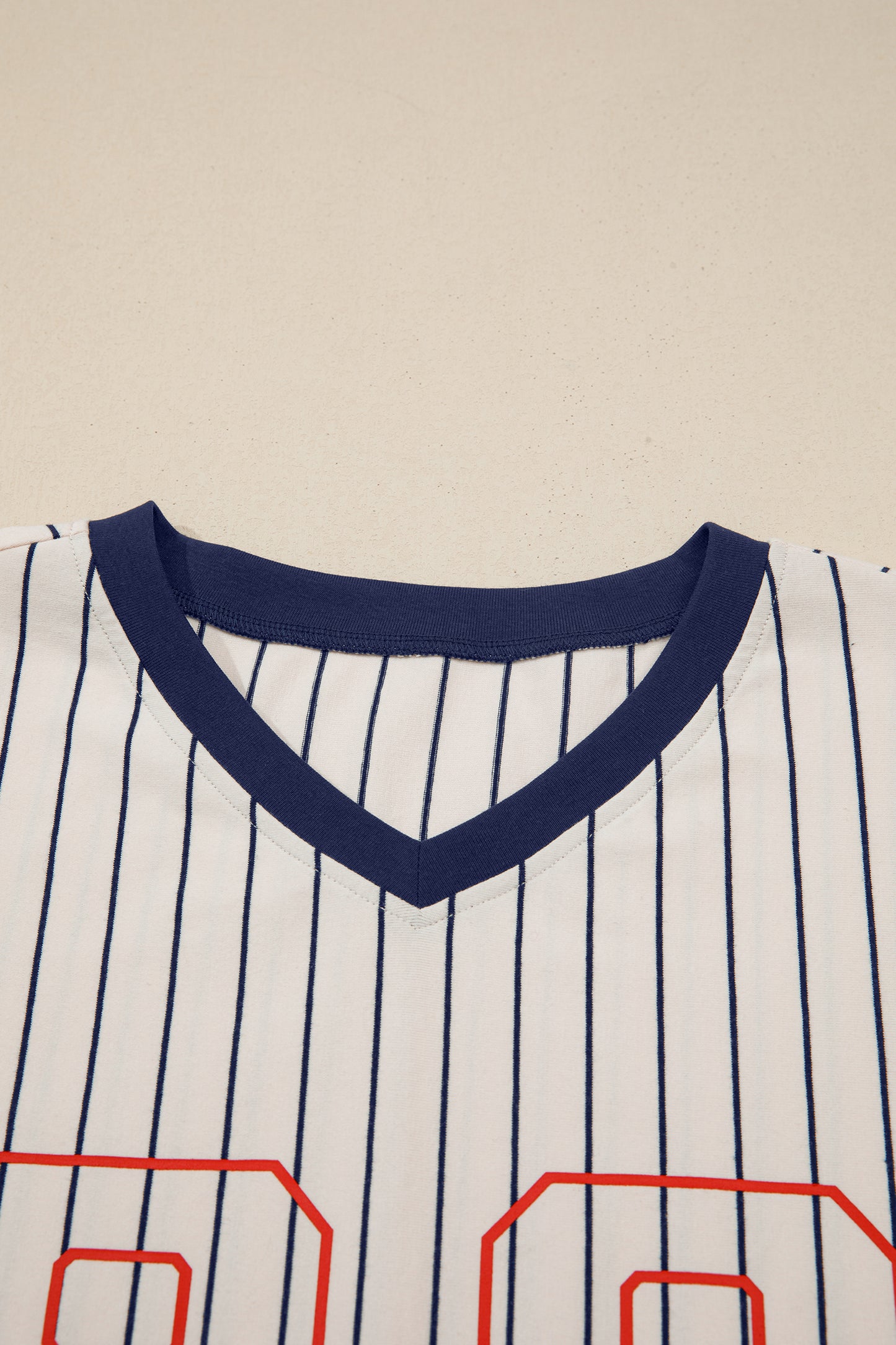 Blue Stripe 88 LOS ANGELES Graphic Lace Patchwork Faux Two Piece V Neck Top