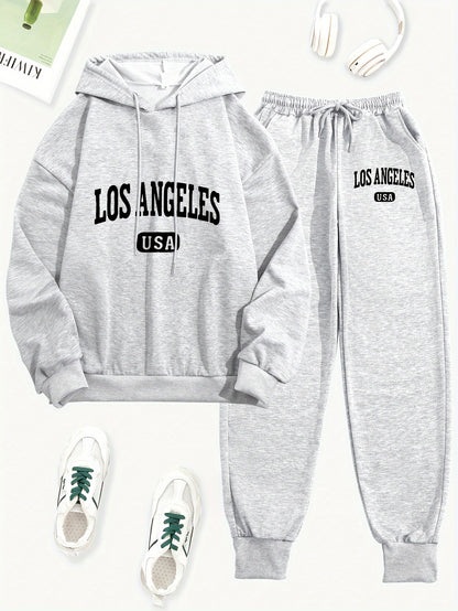 Women's 2pcs Los Angeles USA Printed Hoodie and Sweatpants Set