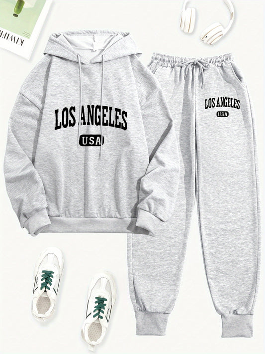 Ensemble 2 pièces sweat à capuche et pantalon de survêtement imprimé Los Angeles USA pour femme