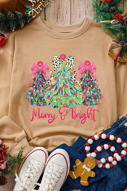 Sweat-shirt pull de Noël kaki "Merry & Bright" avec imprimé sapin