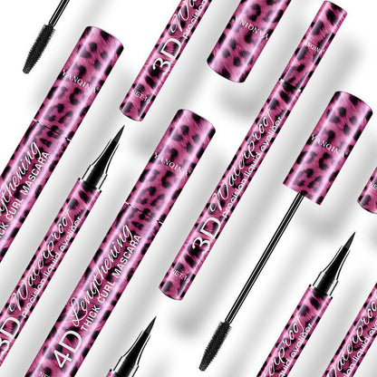 Mascara Noir Imperméable Fibre 4D + Eyeliner Liquide Effet Léopard