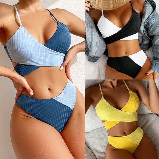 Maillot de bain patchwork côtelé pour femmes