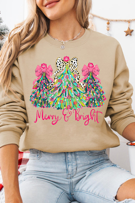 Sweat-shirt pull de Noël kaki "Merry & Bright" avec imprimé sapin