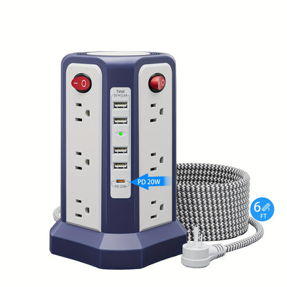 LEVEL 4 Upgraded 16 AC Outlets Power Strip Tower with USB/USB C Port