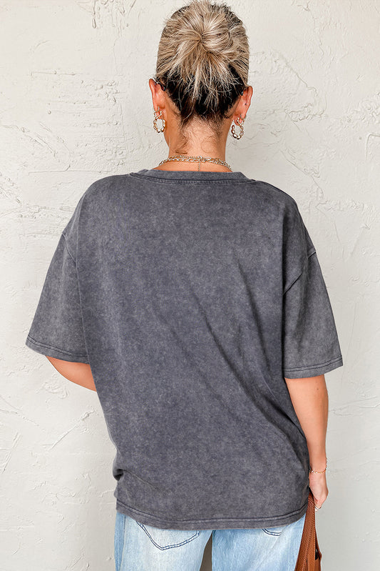 T-shirt oversize gris moyen à motif tête de taureau du Texas délavé