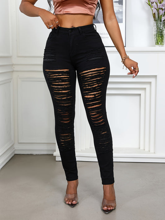 Jean extensible femme déchiré noir et blanc