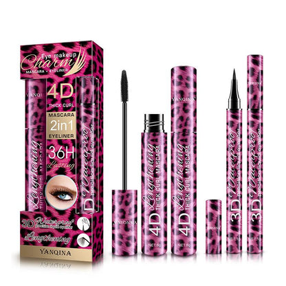 Mascara Noir Imperméable Fibre 4D + Eyeliner Liquide Effet Léopard