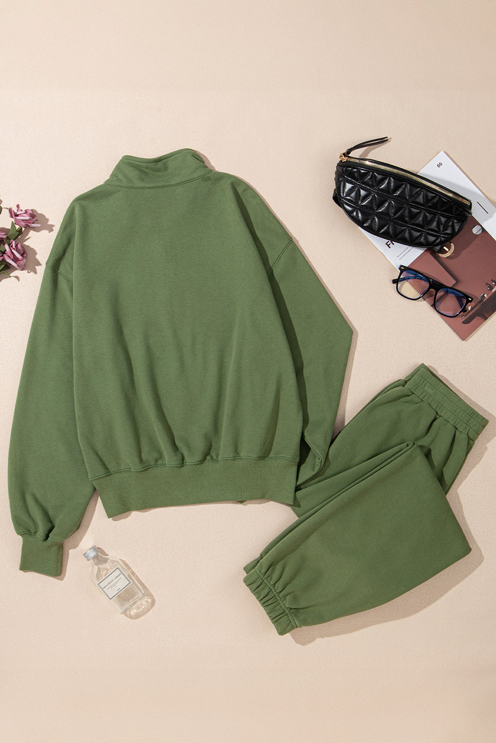 Vineyard Green Half Zip up Pullover Active Top and Joggers Set
