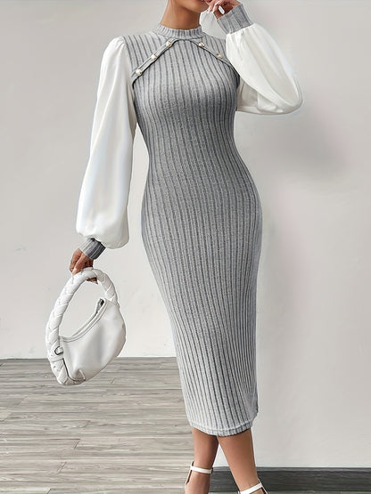 Women's Elegant Half-Turtleneck Long Sleeve Dress