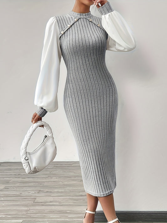 Robe élégante à demi-col roulé et manches longues pour femmes