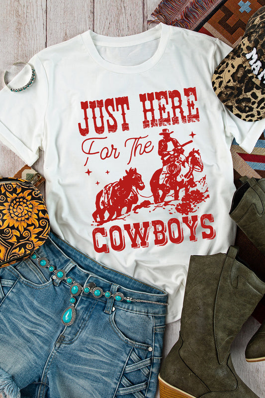 T-shirt blanc à col rond et manches retroussées JUSTE LÀ POUR LE COWBOY