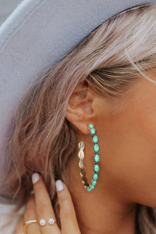 Boucles d'oreilles rétro en forme de C incrustées de gemmes bleu ciel